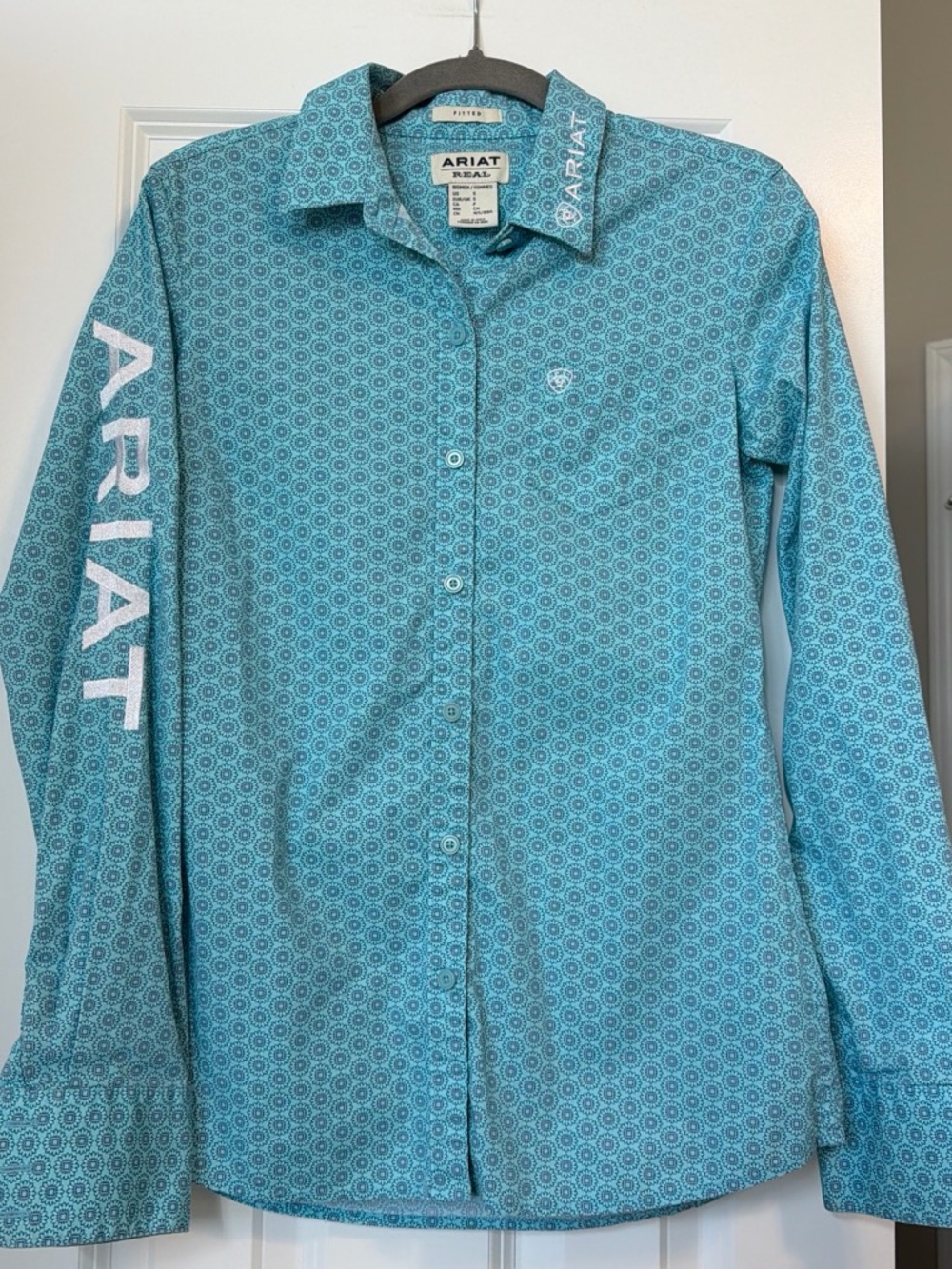 Ariat Teal Geometric Print Long-Sleeve Button Down Shirt